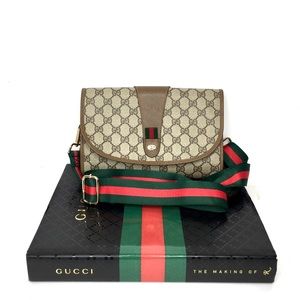 Authentic Gucci brown monogram coated canvas crossbody bag/ clutch.
